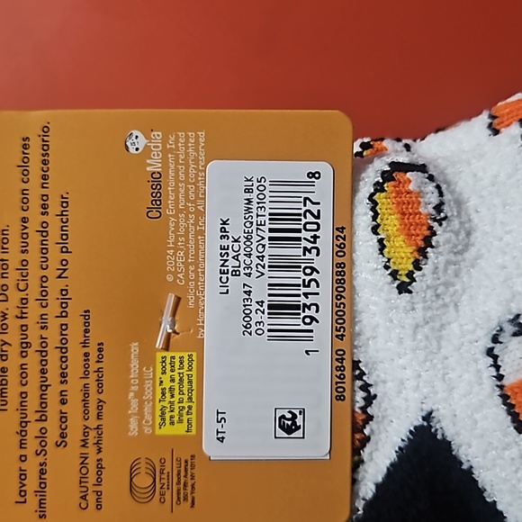 CASPER THE FRIENDLY GHOST 3 PK SOCKS: NEW WITH TAGS: SIZE 4T/5T - Picture 4 of 4